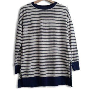 OLD NAVY Loose Cali-Fleece Terry Sweatshirt Tunic Crewneck Stripe Sz XS